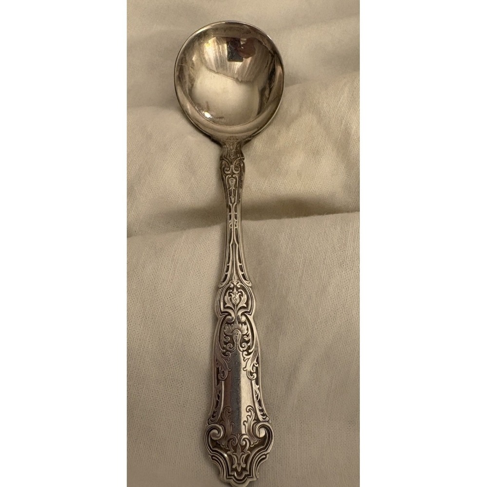 1835 R Wallace Antique Soup Spoon Set Of 6 Patent July 16, 07 Ornate Scroll